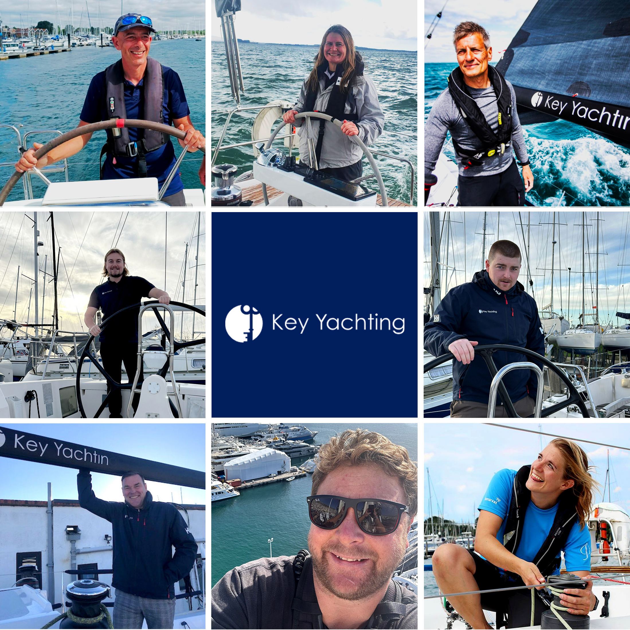 Collection of photos of the Key Yachting team.